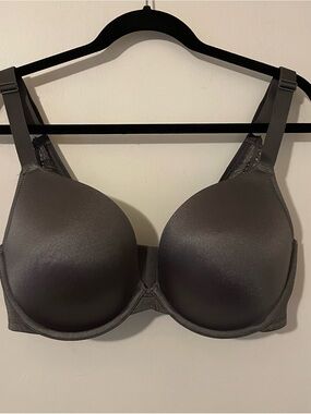 Cacique Grey Silver Shimmer Boost Plunge Bra With Lace Plus Size 38DDD 38F